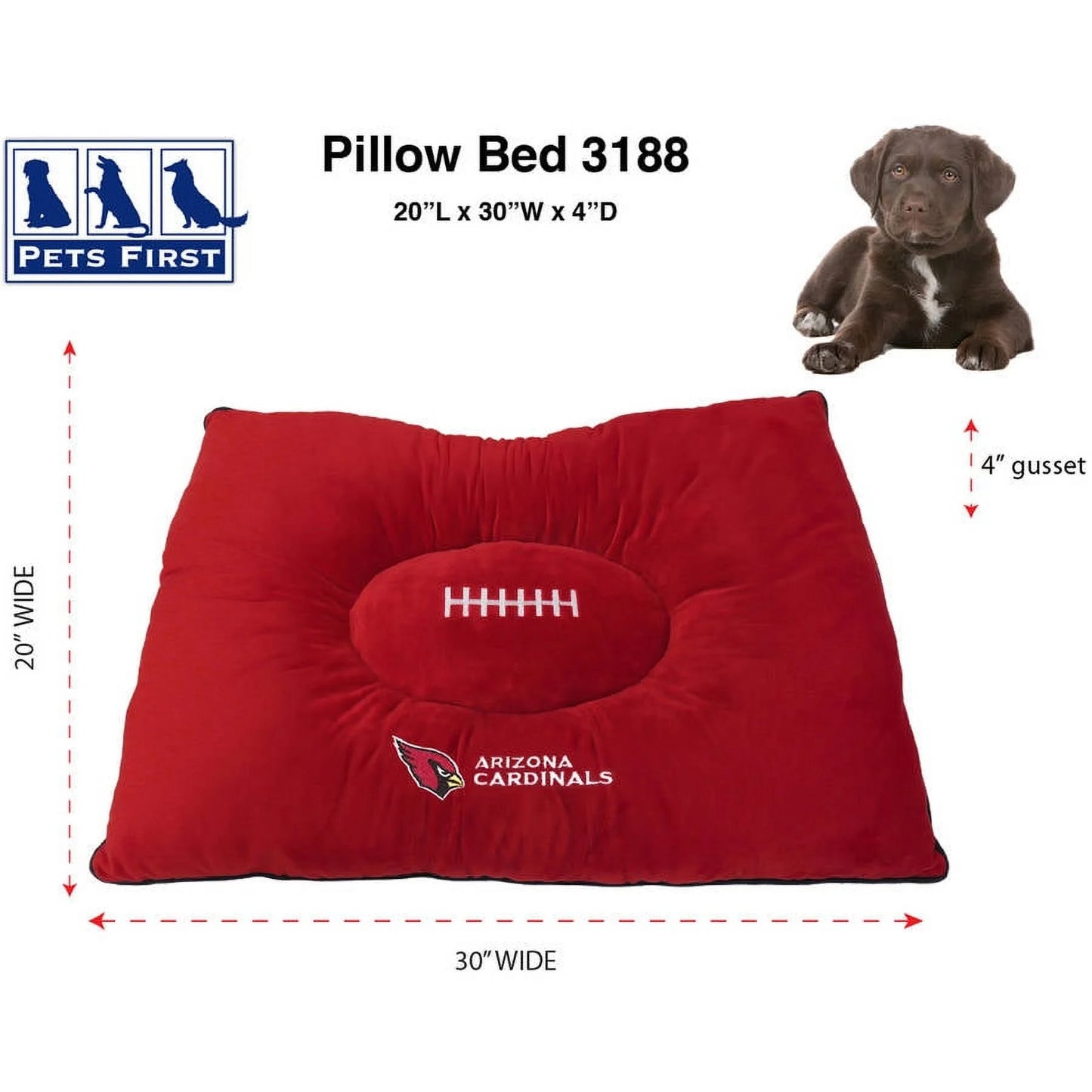 NFL Arizona Cardinals Pillow Bed Mattress - Premium Quality Soft & Cozy Plush! 20+ Teams! for PETS