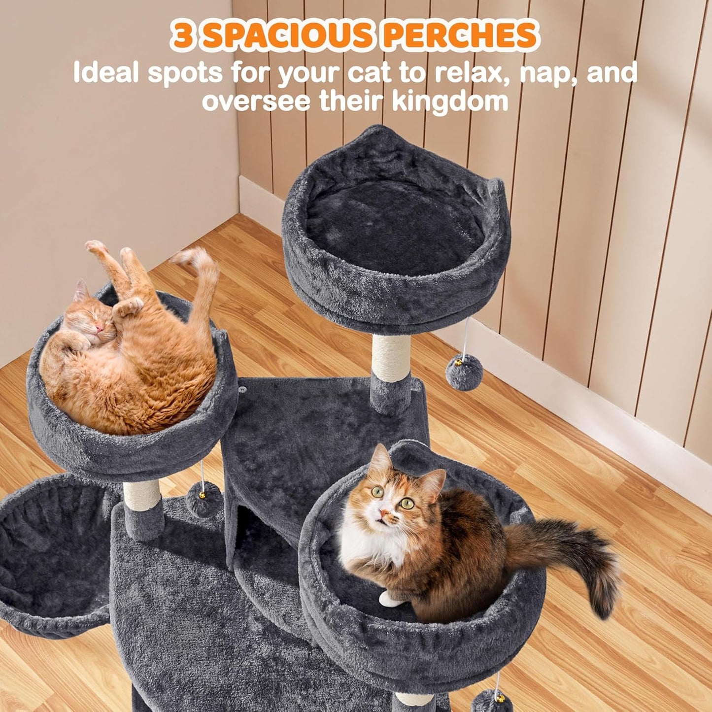 68.5In Cat Tree Multi-Level Cat Tower with Large Condo&Cozy Perches Stable Pet Play House W/Sisal-Covered Scratching Posts&Board for Indoor Cats, Dark Gray