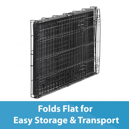 Wire Dog Crate, Single-Door, Divider and Leak-Proof Tray, Metal, Foldable, Durable, Black, 48"