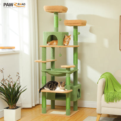 184Cm Large Cat Tree Tower for Indoor Cats with Sisal-Covered Scratching Posts Spacious Hammock Padded Perches and Condos Green