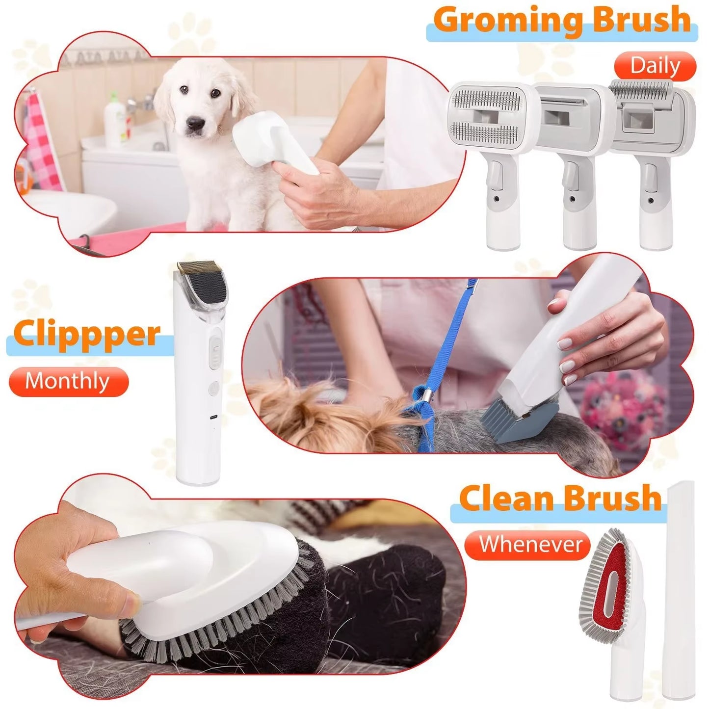 6 in 1 Pets Grooming Kits & Dog Hair Vacuum Powerful Suction for Long or Short Hair Dog Shavers Pet Vacuum Groomer for Dogs Cats