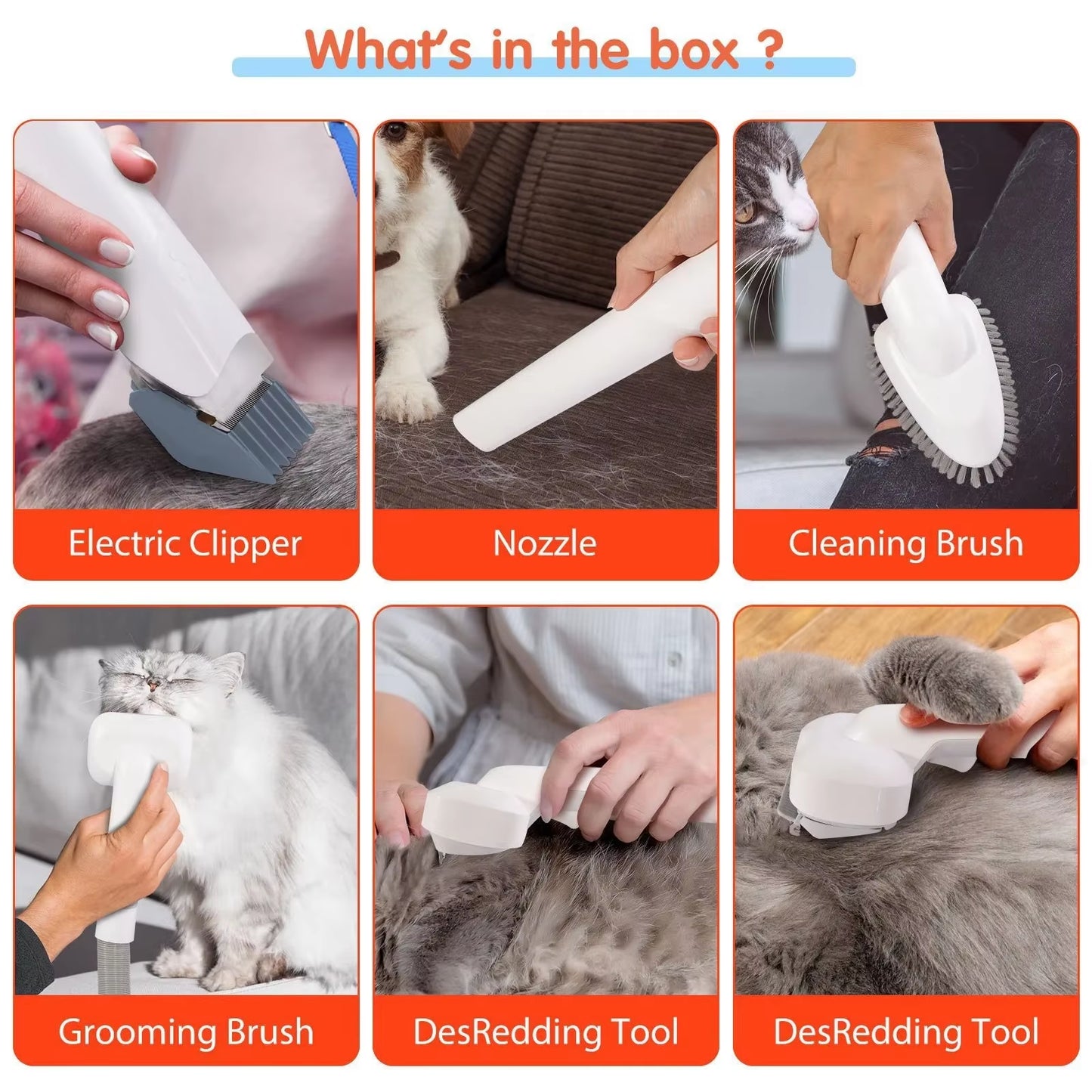6 in 1 Pets Grooming Kits & Dog Hair Vacuum Powerful Suction for Long or Short Hair Dog Shavers Pet Vacuum Groomer for Dogs Cats