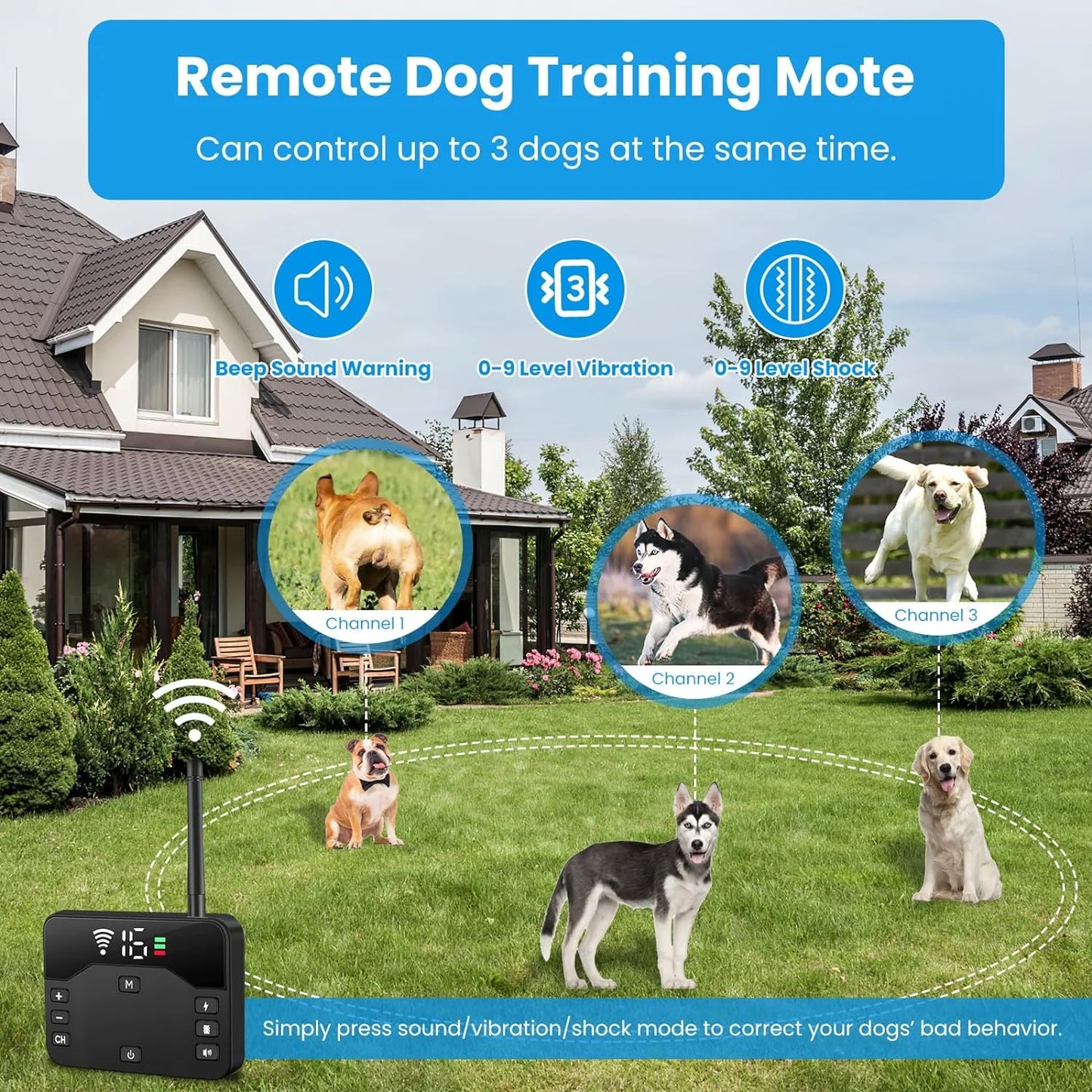 Wireless Dog Fence, Electric Fence for 2 Dogs Shocks Training Collar Remote 2-In-1,Wireless Pet Containment System with Adj