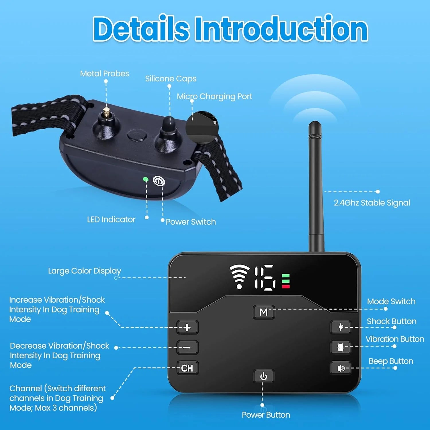 Wireless Dog Fence, Electric Fence for 2 Dogs Shocks Training Collar Remote 2-In-1,Wireless Pet Containment System with Adj