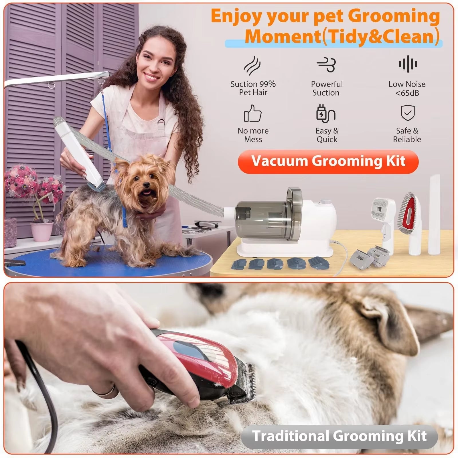 6 in 1 Pets Grooming Kits & Dog Hair Vacuum Powerful Suction for Long or Short Hair Dog Shavers Pet Vacuum Groomer for Dogs Cats