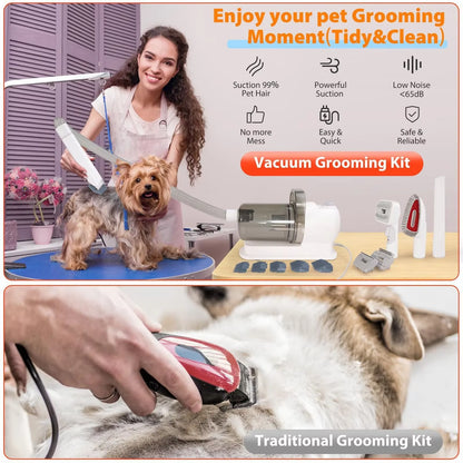 6 in 1 Pets Grooming Kits & Dog Hair Vacuum Powerful Suction for Long or Short Hair Dog Shavers Pet Vacuum Groomer for Dogs Cats
