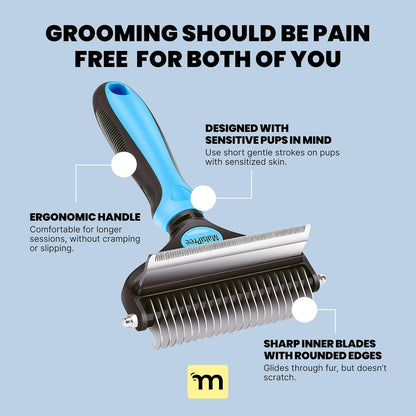 Dog Brush for Shedding - 2 in 1 Undercoat Rake Deshedding Tool for Medium to Large Double-Coated Dog Grooming - Pet Dematting Comb - Pet Deshedder (Blue)
