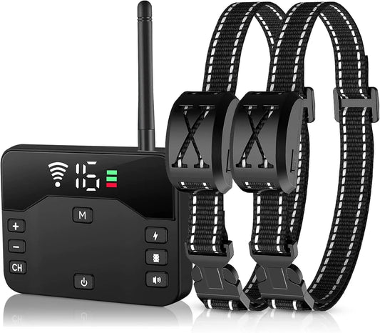 Wireless Dog Fence, Electric Fence for 2 Dogs Shocks Training Collar Remote 2-In-1,Wireless Pet Containment System with Adj
