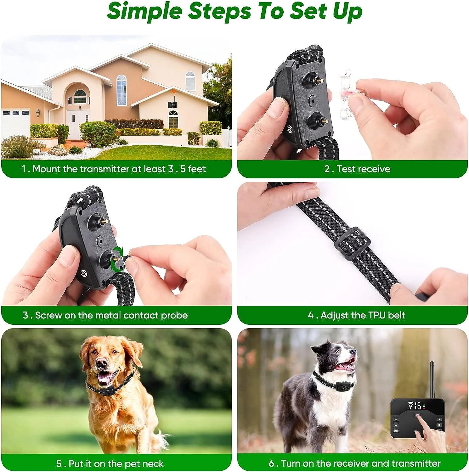 Wireless Dog Fence, Electric Fence for 2 Dogs Shocks Training Collar Remote 2-In-1,Wireless Pet Containment System with Adj