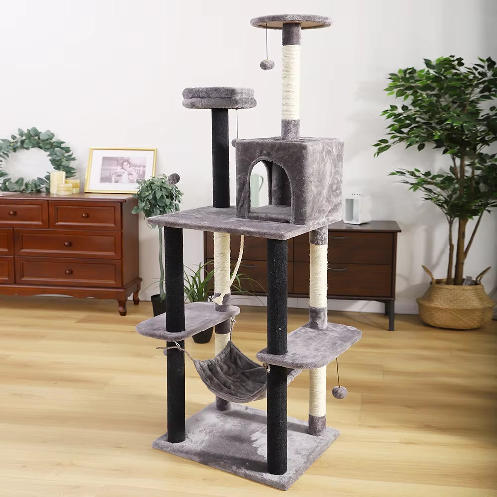 Fast Delivery Pet Cat Tree Tower Condo Wood Scratcher with Scratching Post for Cats Climbing Tree Toys Protecting Furniture Nest