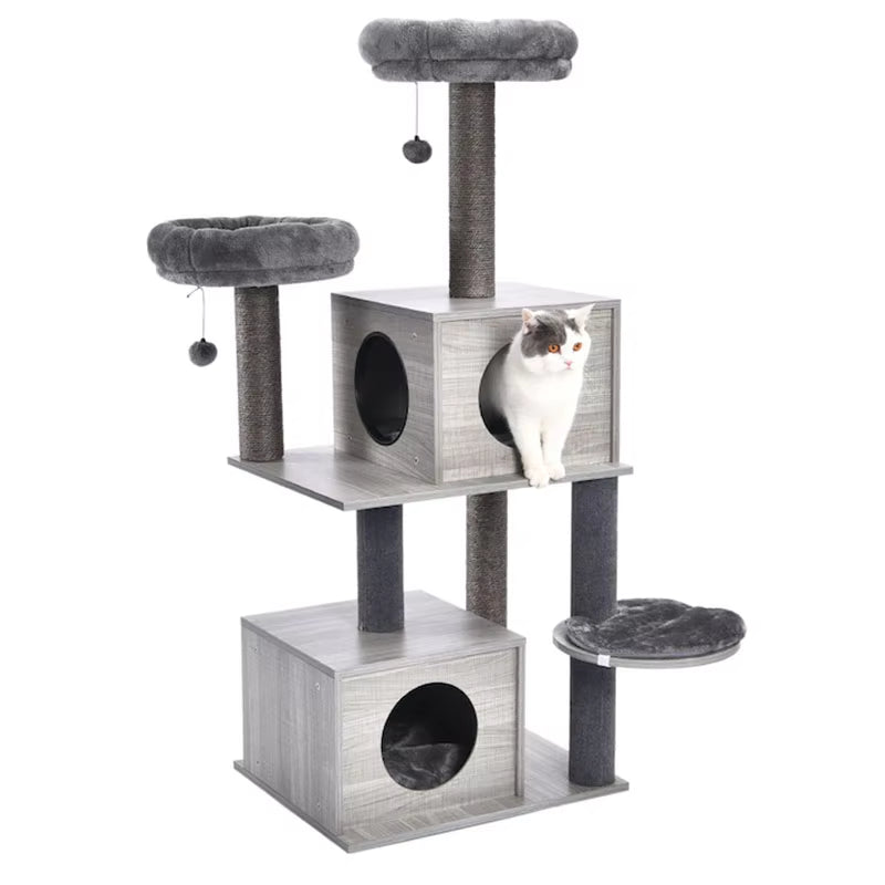 Fast Delivery Pet Cat Tree Tower Condo Wood Scratcher with Scratching Post for Cats Climbing Tree Toys Protecting Furniture Nest