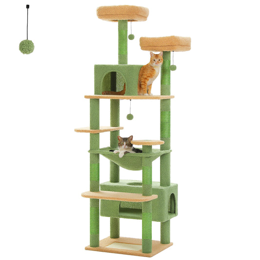 184Cm Large Cat Tree Tower for Indoor Cats with Sisal-Covered Scratching Posts Spacious Hammock Padded Perches and Condos Green