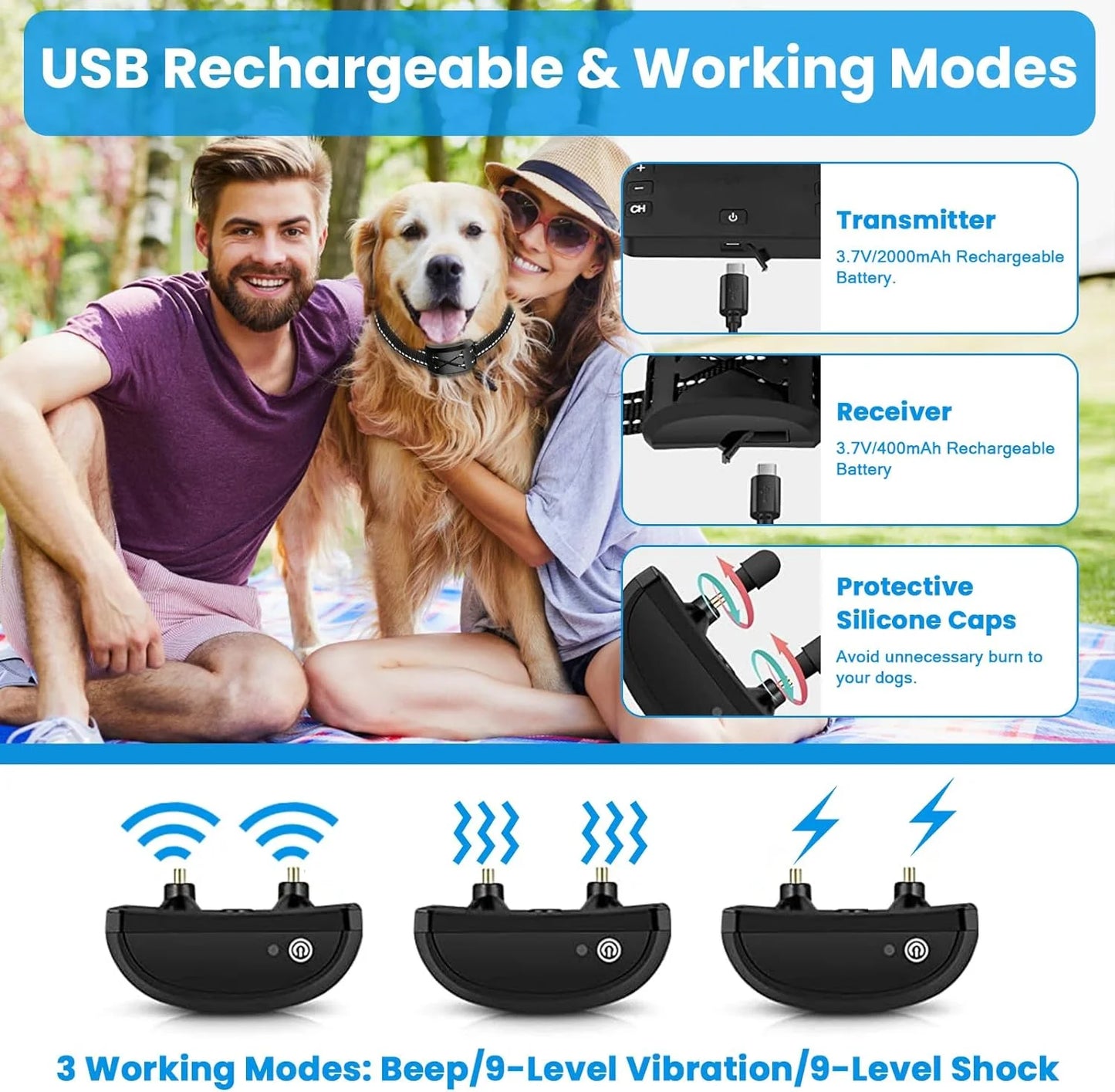 Wireless Dog Fence, Electric Fence for 2 Dogs Shocks Training Collar Remote 2-In-1,Wireless Pet Containment System with Adj