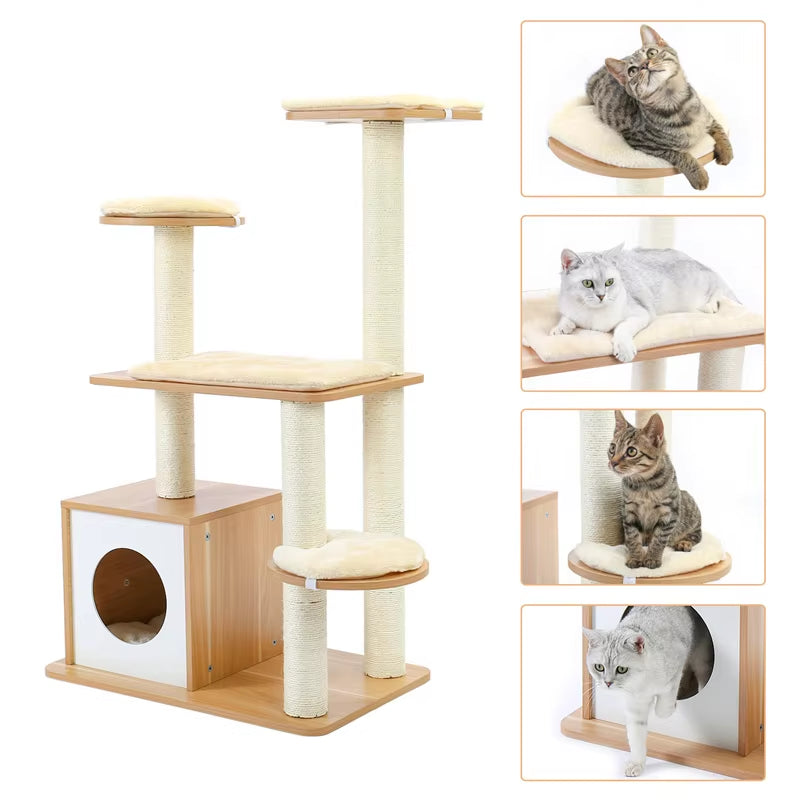 Fast Delivery Pet Cat Tree Tower Condo Wood Scratcher with Scratching Post for Cats Climbing Tree Toys Protecting Furniture Nest