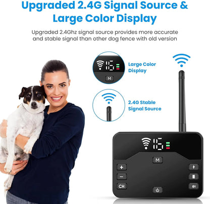 Wireless Dog Fence, Electric Fence for 2 Dogs Shocks Training Collar Remote 2-In-1,Wireless Pet Containment System with Adj